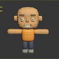 3D Game Movie Cartoon Character With Bald Head Yellow Shirt Smiling Expression Arms Outstretched