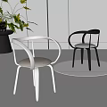 Modern White And Black Leisure Chairs With Curved Armrests And Upholstered Seats