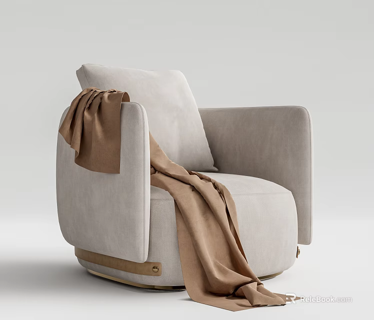 Light Gray Upholstered Single Sofa With Wide Armrests And Brown Blanket Draped 3d model
