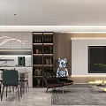 Modern Living and Dining Room Interior With Open Layout Sofa Dining Table And Pendant Lights 3d model