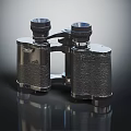 Vintage Metallic Binoculars With Leather Textured Body And Reflective Surface On Dark Background