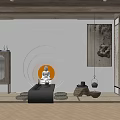 Zen Traditional Tea Room Interior Design With Buddha Statue Tatami Mats And Hanging Painting