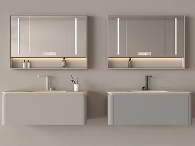 Double Bathroom Vanity With LED Mirrors Modern Sinks And Faucets Contemporary Design 3d model