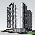 Modern High Rise Buildings Exterior Design With Glass Curtain Walls And Podium Structure