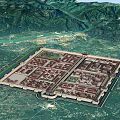 Aerial Planning of Ancient Palace Complex With Symmetrical Layout Surrounded by Mountains and Rivers