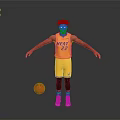 Man Wearing Yellow HEAT 22 Jersey Standing with Basketball on Gray Background