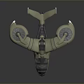 Futuristic Sci-Fi Aircraft With Beige And Gray Body Large Curved Wings And Circular Thrusters
