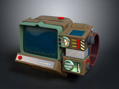 Futuristic Brown Wrist Device With Green Screen Red Buttons Dials Grid Panel And Strap 3d model