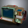 Futuristic Brown Wrist Device With Green Screen Red Buttons Dials Grid Panel And Strap