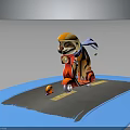 Sloth Riding Red Scooter With Yellow Helmet And Scarf On Blue Road Near Peach