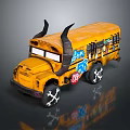 Yellow School Bus With Black Horns White Cross Pattern Tires And Colorful Graffiti Design
