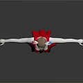 Character In Red Dress Pink Blue Pigtails White Skin Red Shoes Arms Outstretched Gray Background