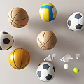 Sports Equipment Collection with Basketballs Soccer Balls Volleyball Tennis Ball and Badminton Shuttlecocks