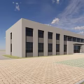 Modern White Office Building Exterior With Large Windows And Paved Ground 3d model