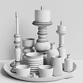 Decorative Tabletop Ornament Set with Candle Holders Glass Vases and Stacked Plates