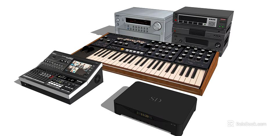 High Quality Audio Equipment With Synthesizer Keyboard Radio Tape And CD Player 3d model 