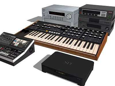 High Quality Audio Equipment With Synthesizer Keyboard Radio Tape And CD Player 3d model