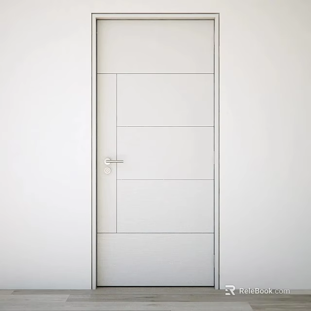 Modern White Swing Door With Panel Design And Metal Handle For Home Interior 3d model 