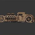 Vintage Handcrafted Car Model With Metallic Striped Body Large Wheels And Circular Engine Parts