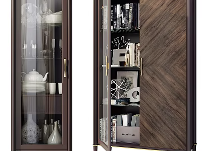 Modern Wooden Decorative Cabinet With Glass Door Open Shelves Displaying Dishes Books Vases 3d model