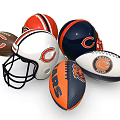 Authentic Chicago Bears Themed Sports Equipment Including Helmets and Footballs