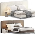Modern Bedroom Bed With Elegant Headboard Soft Pillows Blanket And Nightstand