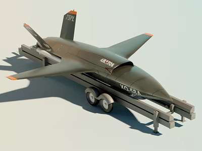 Dark Gray FA-18E Fighter Jet With TIGER Marking And Orange Tipped Wings On Trailer 3d model