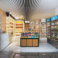 Modern Supermarket Interior With Grocery Shelves Refrigerated Displays And Checkout Counter