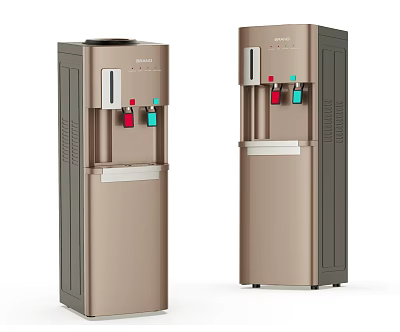 Standing Gold And Dark Gray Water Dispensers For Hot Cold Daily Use Electrical Appliances 3d model