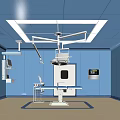 Hospital Outpatient Clinic Modern Blue Operating Room Featuring Operating Table Surgical Lights and Clean Environment