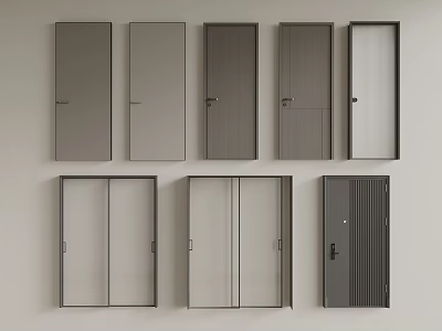 Various Interior Door Designs Featuring Different Styles And Modern Gray Finishes 3d model