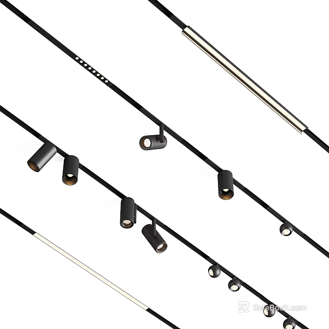 Modern Track Downlights And Spotlights Black Silver Design For Home Interior Lighting 3d model 