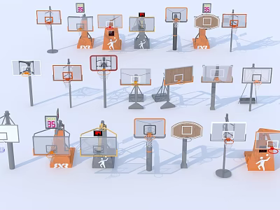 Various Types Of Basketball Hoops As Essential Sports Equipment For Training 3d model