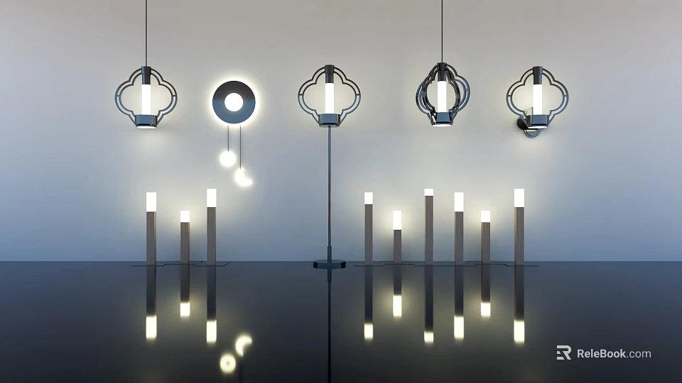 Modern Lighting Combinations With Pendant Wall Floor And Table Lamps In Minimalist Design 3d model 