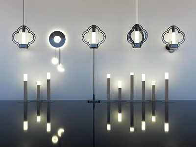 Modern Lighting Combinations With Pendant Wall Floor And Table Lamps In Minimalist Design 3d model