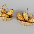 Freshly Baked Bread Loaves In Two Woven Baskets On 3d model