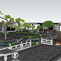 Traditional Courtyard Garden Design With Central Trees Ponds And Symmetrical Layout