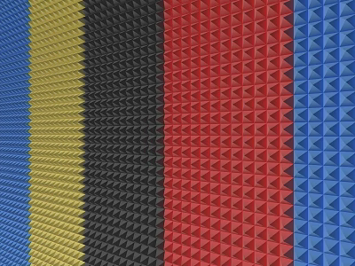 Colorful Acoustic Foam Panels With Pyramid Texture In Blue Yellow Black Red 3d model