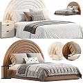 Stylish Kids Bed With Curved Upholstered Headboard Soft Pillows And Striped Bedspread