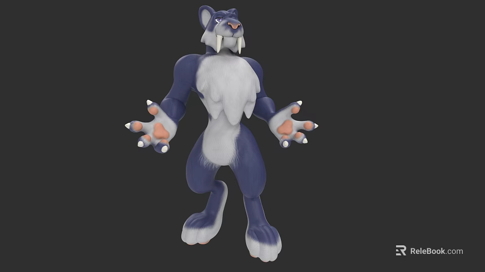 Blue White Mythical Creature 3D Model With Sharp Fangs Large Claws Cartoon Style Standing Pose 3d model 