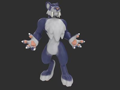 Blue White Mythical Creature 3D Model With Sharp Fangs Large Claws Cartoon Style Standing Pose 3d model