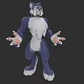 Blue White Mythical Creature 3D Model With Sharp Fangs Large Claws Cartoon Style Standing Pose 3d model