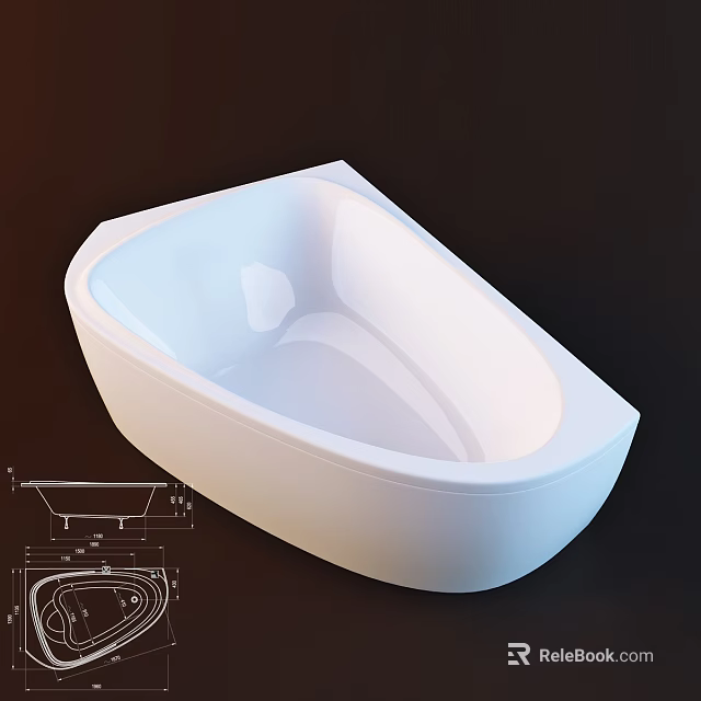 Sleek Modern White Bathtub Design With Clean Lines And Structural Detail Drawings 3d model 