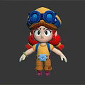 Cartoon Creature Girl With Yellow Hat Blue Goggles Red Pigtails And Gear Decorated Overalls