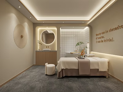 Serene SPA Room Interior With Massage Bed And Soft Lighting 3d model