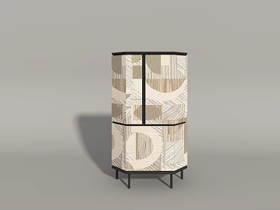 Modern Geometric Pattern Wardrobe with Beige Brown Tones and Black Slim Legs 3d model