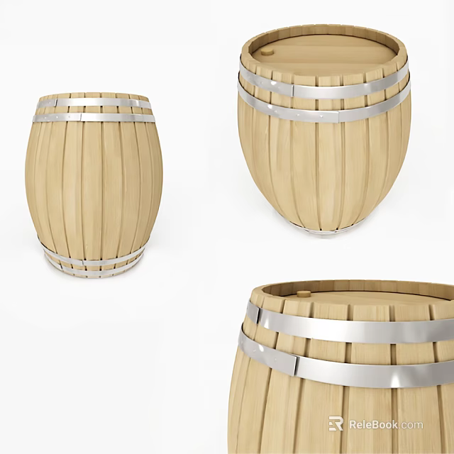 Wooden Barrels With Silver Metal Hoops For Home Living Accessories 3d model 