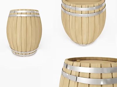 Wooden Barrels With Silver Metal Hoops For Home Living Accessories 3d model