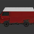 Red and White Boxy Cargo Van with Smooth Exterior and Classic Design