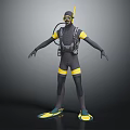 Professional Black Yellow Full Body Diving Suit with Snorkel Mask and Fins